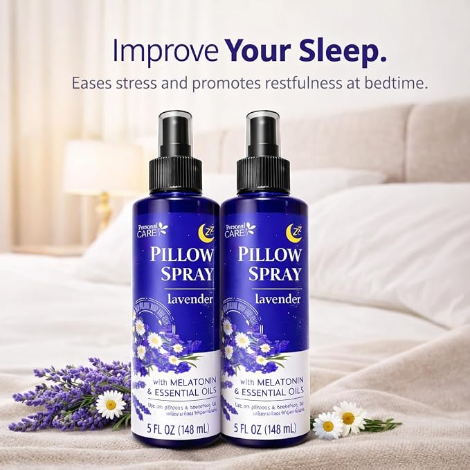 Lavender Pillow Spray with Melatonin & Essential Oils – Aromatherapy Mist for Bedtime Relaxation – Calming Lavender Scent – Linen Spray – 5 oz Bottles (Pack of 2)