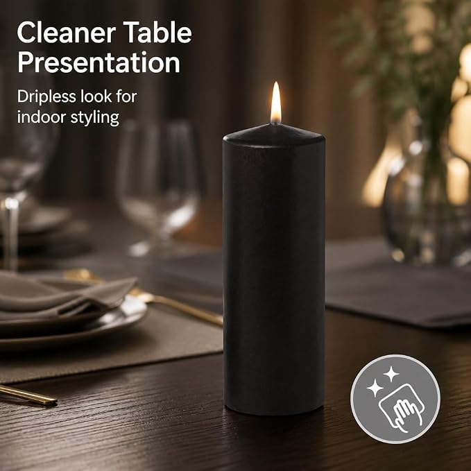 yummi 3" x 8" Black Round Pillar Candles - 3 per Pack