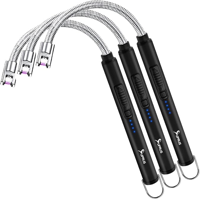 SUPRUS Electric Candle Lighter USB Type C Rechargeable Lighter Steel Shell & Hanging Hook with 360° Flexible Neck(Black, 3)
