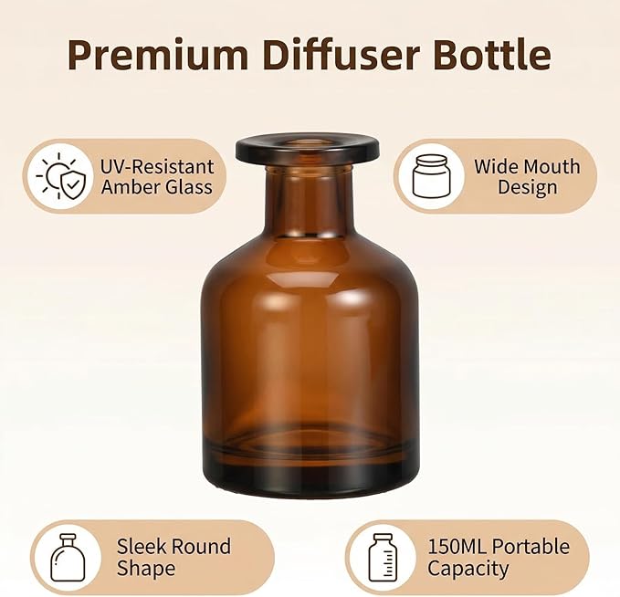 150ml/5oz Empty Refillable Glass Diffuser Bottle Aromatherapy Storage Container for Fragrance Bathroom Decoration