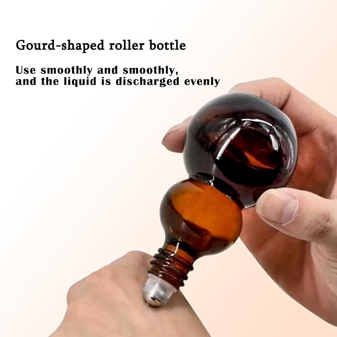 Essential Oil Roller Bottles, Amber Gourd Shaped Glass Roller Bottles with Stainless Steel Roller Ball, for Travel,Perfume (Amber-Gold Cap, 100ML)