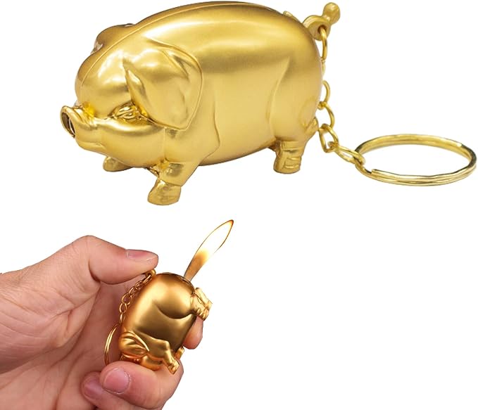Creative Golden Pig Torch Lighter - Portable Gas Lighter with Adjustable Soft Flame, Refillable Butane for Outdoor & Indoor Use
