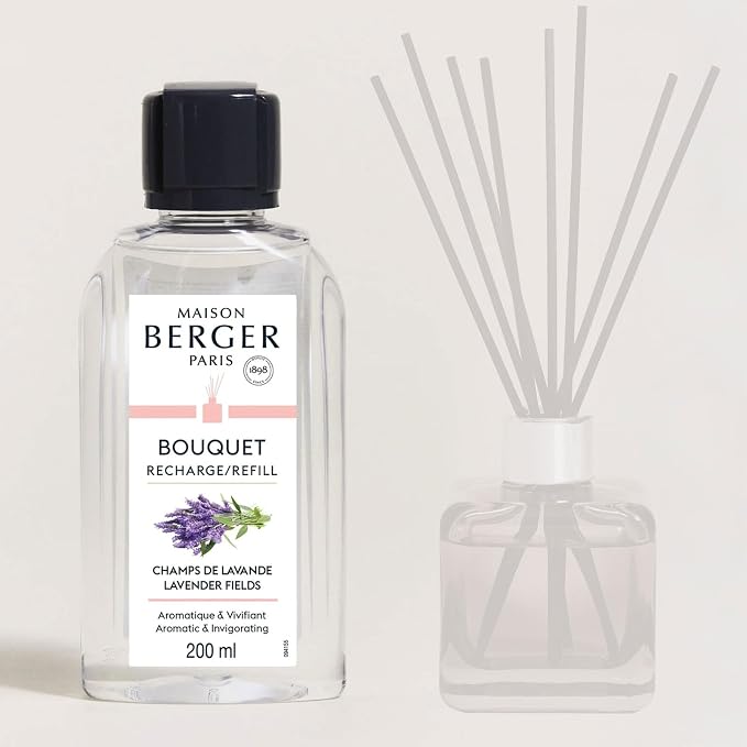 MAISON BERGER Reed Diffuser Refill, 200 ml, Lavender Fields | Fragrance Refill for Reed and Ceramic Diffusers, Passive Diffusion, ~6 Weeks, No Flame or Electricity, Made in France