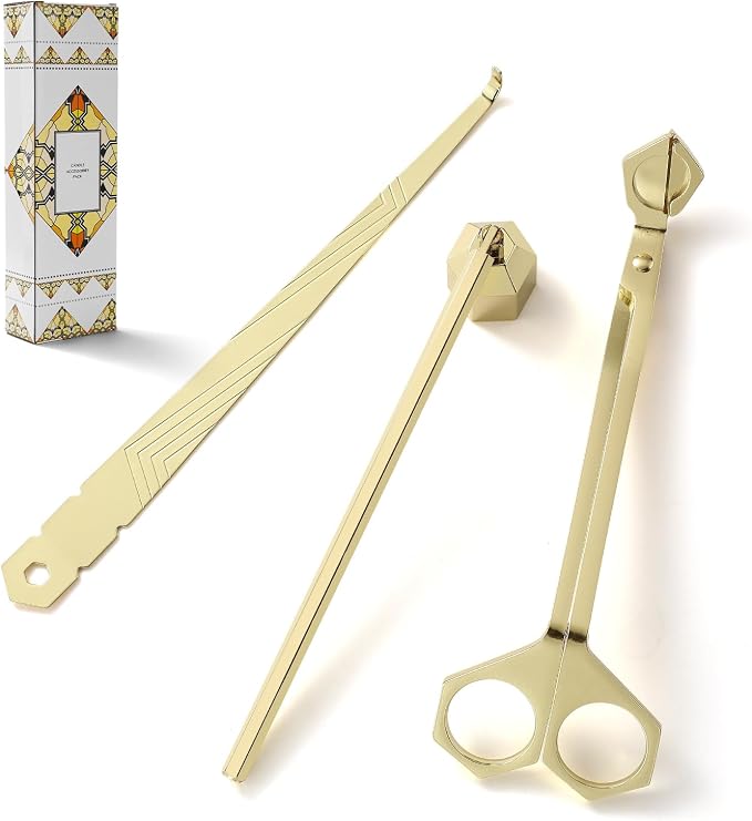 PATOISE 3-in-1 Candle Snuffer Set, Candle Wick Trimmer, Candle Accessory, Wick Spoon, Stainless Steel for Candle Lovers(Gold)