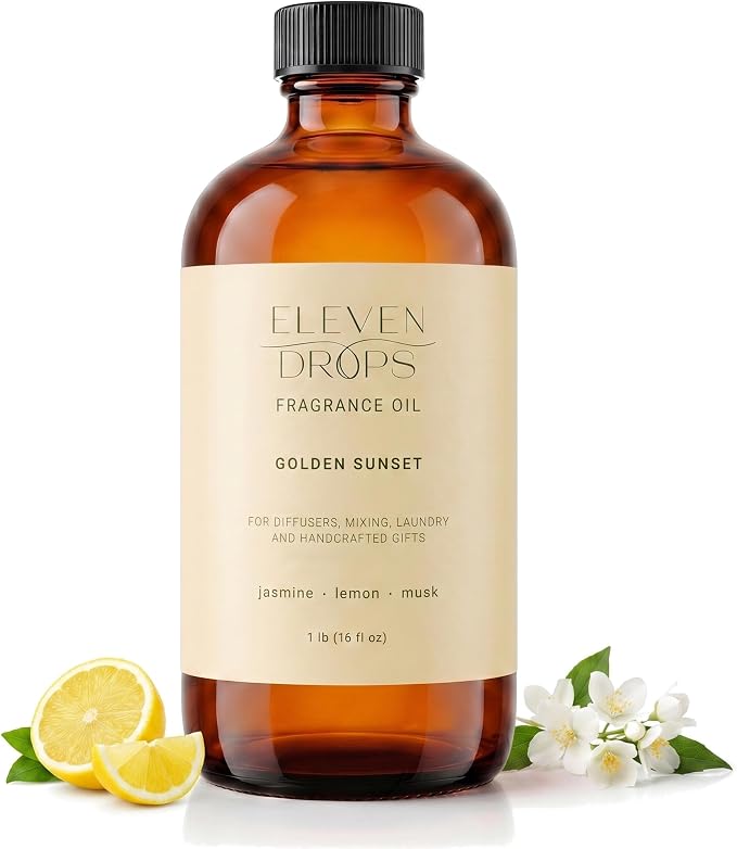 Golden Sunset Fragrance Oil | Jasmine, Lemon & Musk Notes | Long Lasting Scent Reed Diffuser Oil for Home, Office, Hotel, Spa, Car & Linen Spray | Pet Friendly IFRA Compliant, 16 oz
