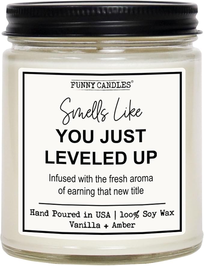 Promotion Gift – “Smells Like You Just Leveled Up” – 100% Soy Wax, Vanilla Scent – Career Milestone, New Job Gift for Coworkers, Bosses, Friends – Made in USA