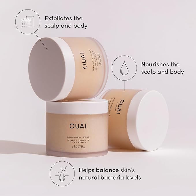 OUAI Travel Kit - Includes Travel Size Leave In Conditioner, Detox Shampoo, Fine to Medium Hair Mask, Scalp & Body Scrub (4 Count)