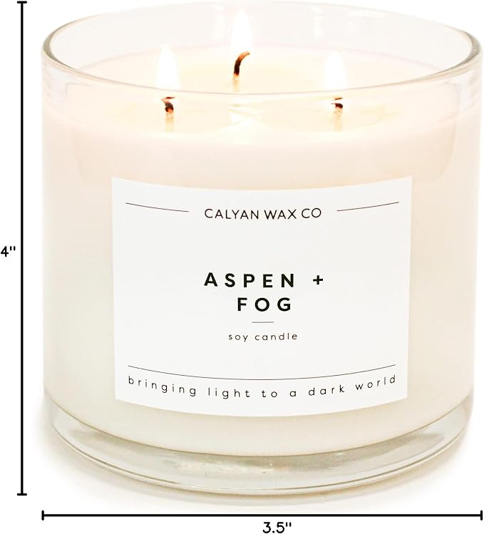 Calyan Wax Co. Aspen & Fog 3 Wick Scented Candle - 43 Hour Burn - Luxury 3 Wick Soy Candles - Clean Soy Wax Candles - Long Lasting Large Glass Jar Candle for Home - 14.9oz