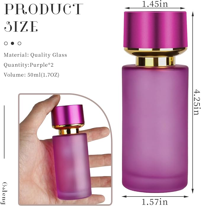 2pcs 50ml Glass Spray Bottle for Perfume,Refillable Travel Perfume Atomizer Bottles,Purple Portable Cologne Atomizer Empty Bottle.(Purple*2)