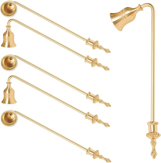 Candle Snuffer, 9-Inch Long Handle for Safe Flame Extinguishing, Smoke-Free & Splash-Free, Aluminum Metal Candle Wick Dipper & Extinguisher for Jar, Pillar, Scented Candles (Gold, 6 Pcs)