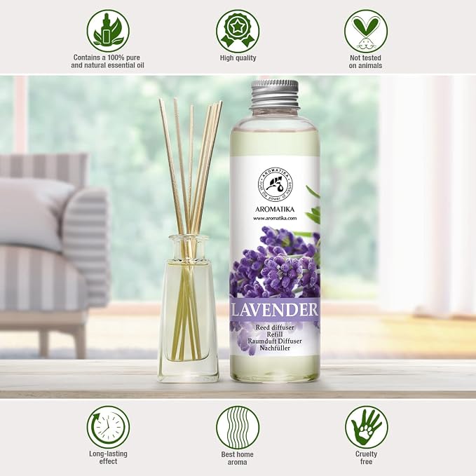 Lavender Reed Diffuser Refill 6.8 Fl Oz - Lavanda Refill - Room Fragrance Diffuser w/Natural Essential Lavender Oil - Reed Diffuser Oil Refill for Spa - Aromatherapy - Home - Bath - Restaurant