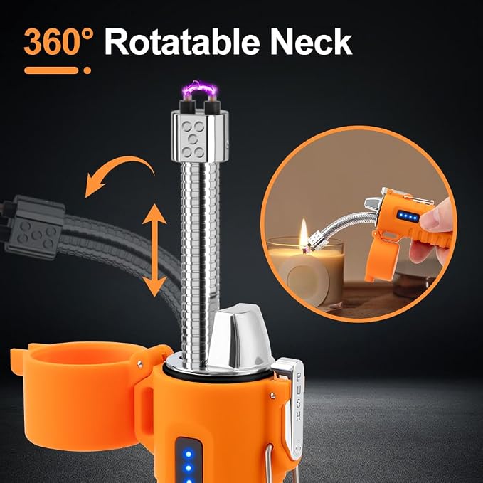 LcFun Electric Lighters Rechargeable Lighters Flexible Neck Dual Arc Electronic Lighter USB C Lighter with LED Battery Indicator and Flashlight for Candle, Camping, Hiking, Outdoor Adventure