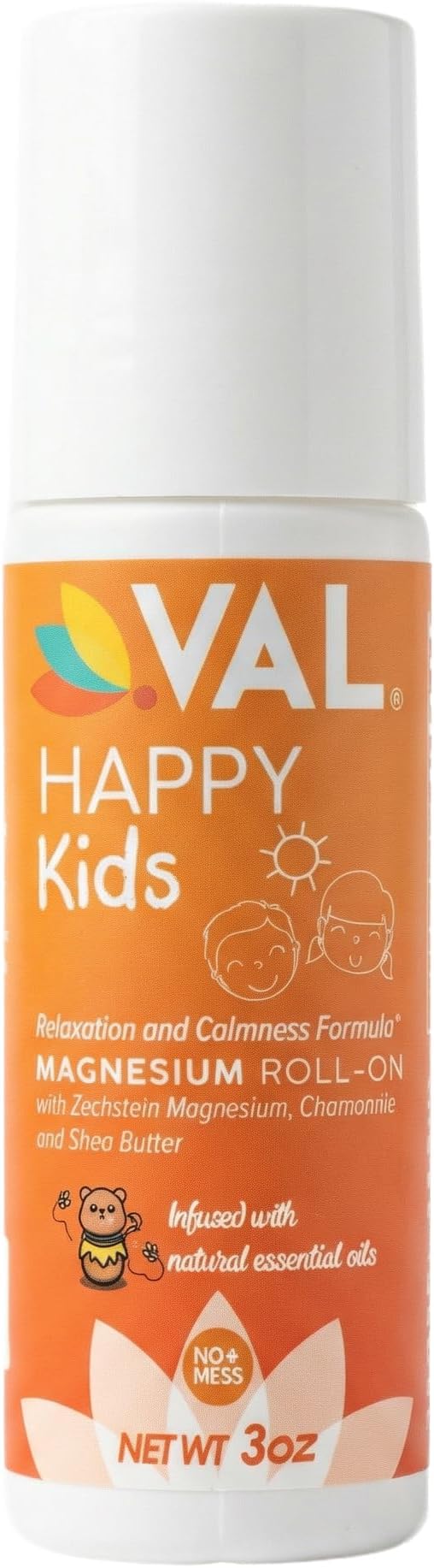 VAL Magnesium Roll-On for Kids | Gentle Zechstein Magnesium Chloride | Relaxation for Daytime & Bedtime | Calm & Mood Support | with Chamomile, Shea Butter & Essential Oils | USA Made | 3oz