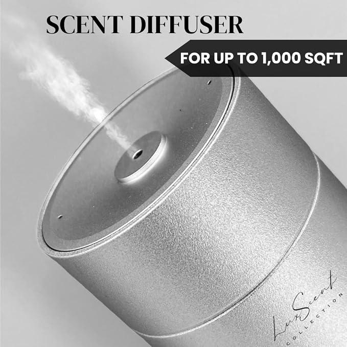 Wireless Aroma Diffuser Scent Oil - Home Luxury Portable Scent Diffuser - Remote Control Waterless Diffuser - 1000 sq. ft Coverage - Essential Oil 20ml Sample Pack Included - Aromatherapy (Silver)