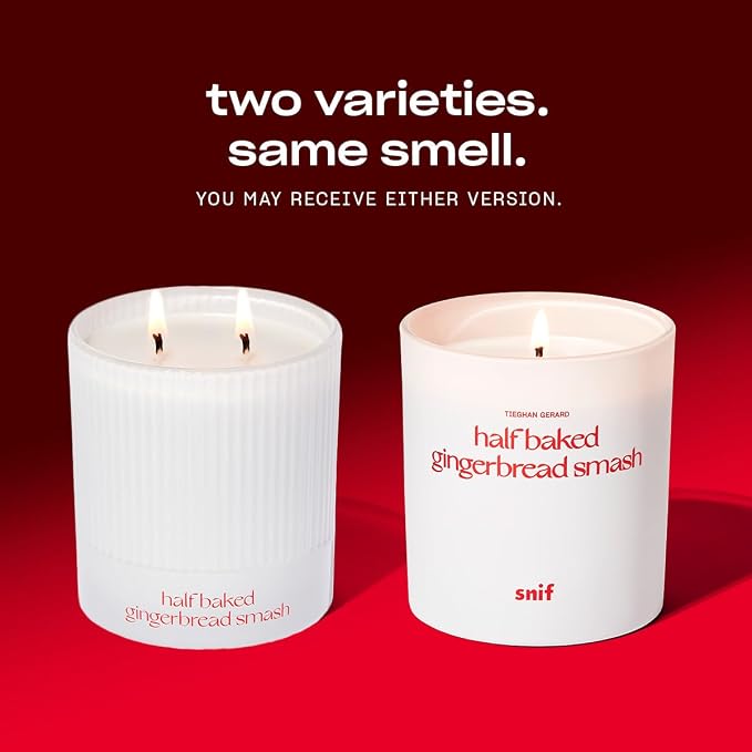 Half Baked Harvest Gingerbread Smash Holiday Scented Candle by Snif, Gourmand, Spicy, Vanilla Scent, 50+ Hours, 100% Cotton Fiber Wicks, Soy Wax Blend, Non-Toxic, Vegan, 8.5oz