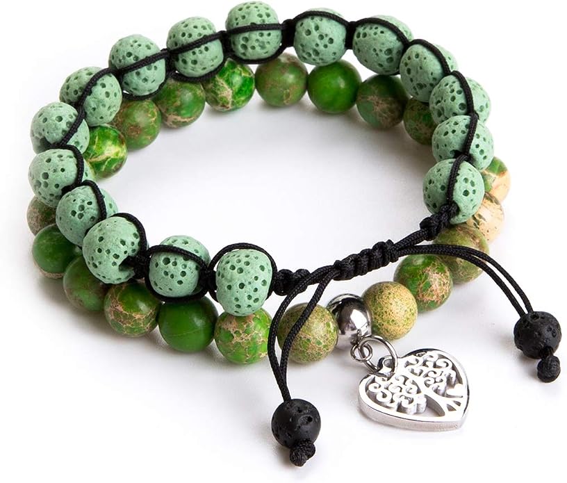 Bivei Life Tree Bracelet - Lava Stone Essential Oil Gemstone Beaded Yoga Meditation Regalite Stone Beach Charm Bracelet Set