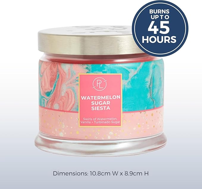 PartyLite 3-Wick Jar Candle, Highly Fragranced Clean Burning Glass Candle, 25-45 Hours Burn Time (Watermelon Sugar Siesta)