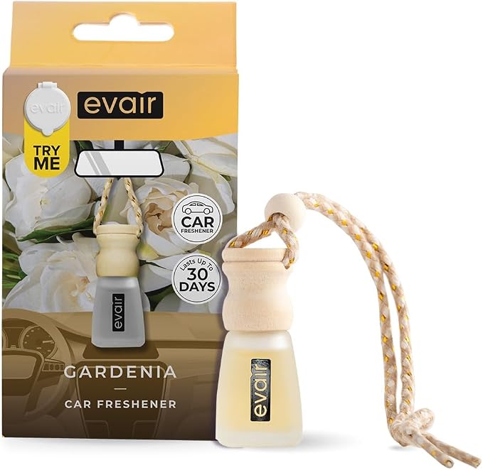 Evair Car Air Freshener | Hanging Air Freshener Car Diffuser | Long Lasting Scents made with Essential Oil | Alcohol Free (Gardenia)