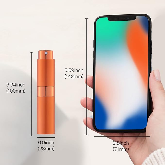 LISAPACK 8ML Atomizer Perfume Spray Bottle for Travel, Empty Refillable Cologne Dispenser, Portable Sprayer (Orange)