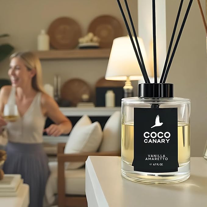 Coco Canary 6.7 oz Reed Diffusers for Home, Vanilla Amaretto Scent, Long-Lasting Warm Scent, Creamy Vanilla & Nutty Amaretto, Coastal Elegance