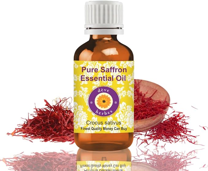 dève herbes Saffron Essential Oil (Crocus sativus) Pure | Non-Sticky | Non-Greasy | Lightweight | Men & Women | All Skin Types | Steam Distilled 10ml (0.33 oz)