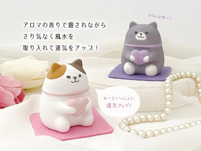 Stone Diffuser Cute Lucky Cat Passive Diffuser for Essential Oil, Non-Electric (Green)
