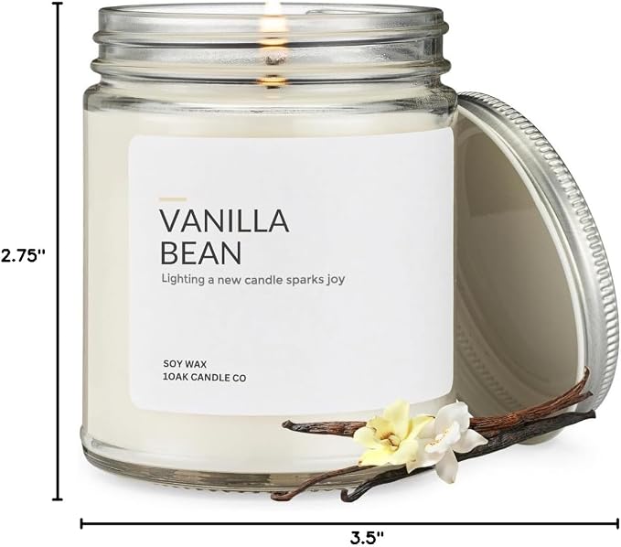 1OAK Vanilla Bean Candle - Vanilla Candles for Home - Soy Wax Scented Candles - Hand-Poured (7oz.)