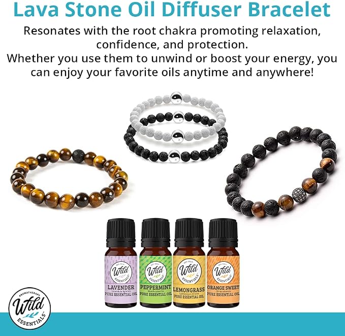 Wild Essentials Triple Band Namaste Lava Stone Essential Oil Diffuser Wrap Bracelet, Adjustable, Aromatherapy Jewelry Gift Set for Women or Men