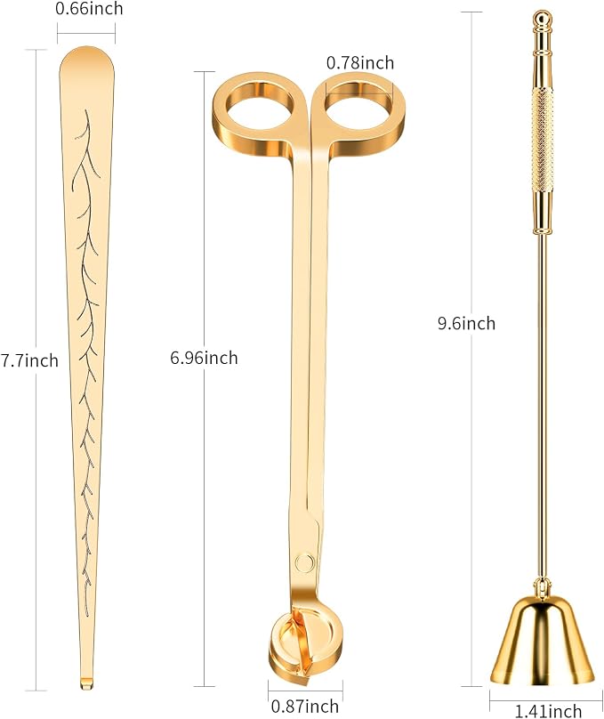 calary Candle Wick Trimmer, Candle Snuffer and Wick Dipper & Candle Accessory Set, 3 in 1 Candle Care Kit for Candle Lover (Gold)