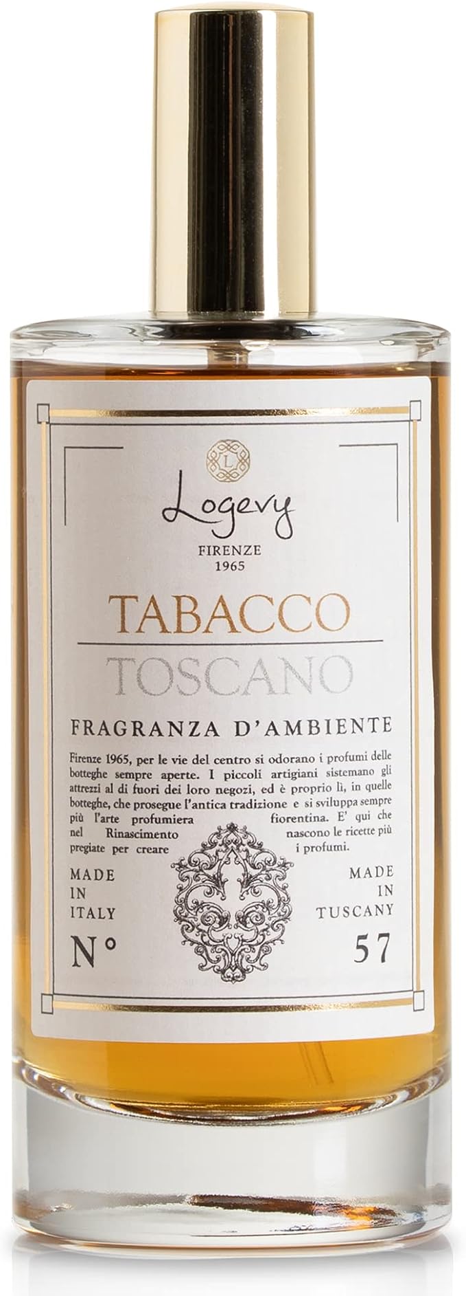 Logevy Firenze 1965 Tabacco Toscano – Tuscan Tobacco Luxury Home Fragrance Spray from Master Perfumer in Italy with Sweet Musky Notes to Captivate The Senses & Enliven Any Room – 100ml