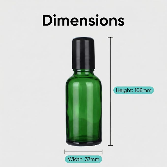 6PCS 50ml Empty Portable Green Glass Roll on Bottles With Stainless Steel Ball and Black Cap For Perfume Essential Oil Roller Bottles Vial Container Pot Jar Attar Bottle