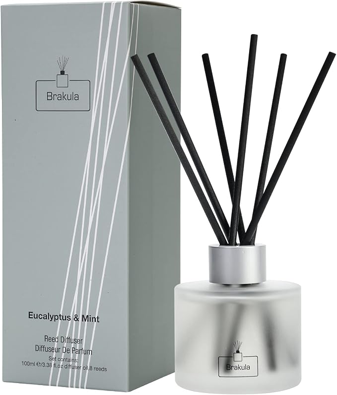 Brakula Eucalyptus & Mint Reed Diffuser Set, Home Fragrance Oil Diffuser with 8 Sticks for Room Decor, 3.4 oz/100 ml