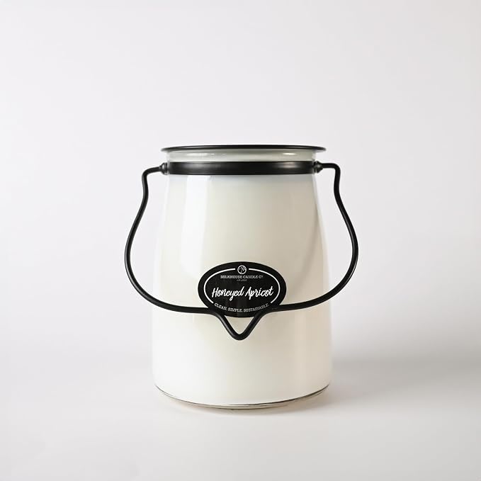 Milkhouse Candle Company Honeyed Apricot Soy Candle - Apricot | Honey | Tonka Bean Scented - 22 oz Butter Jar with Lid, 120+ Hour Burn Time, Made in the USA