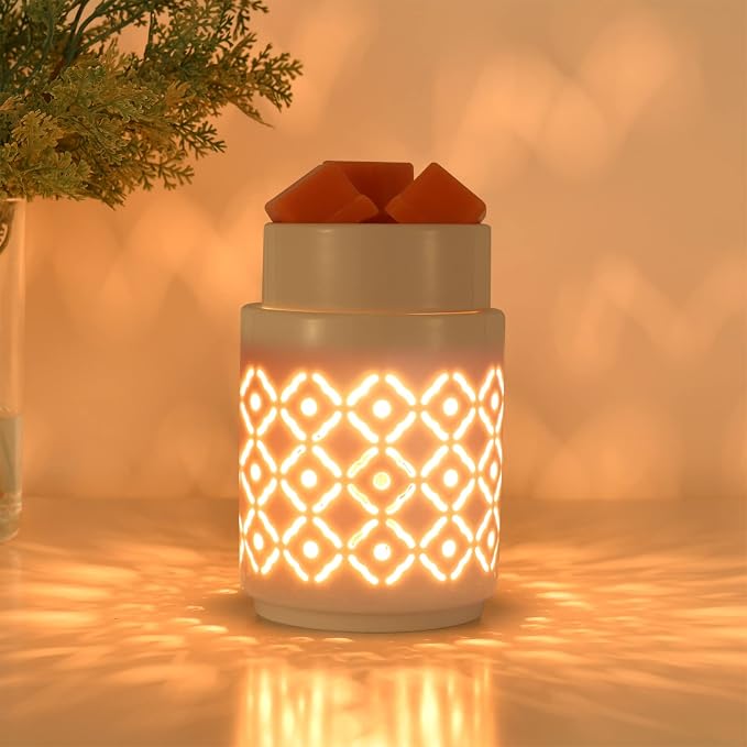 Ceramic Wax Melt Warmer,Candle Wax Warmer Night Light,2-in-1 Electric Wax Melter and Fragrance Warmer for Scented Candle Wax Burner Home Office Decor Valentine's Day Birthday Gifts(Diamond Mesh)