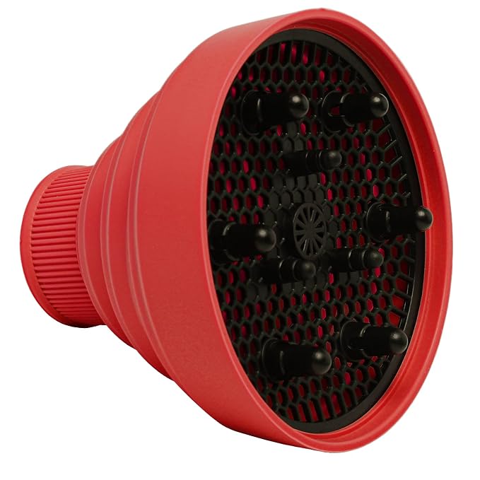 Universal Collapsible Hair Dryer Diffuser Attachment-Foldable Portable Travel and Easy Storage Hair Diffuser Fit Most Hair Dryers with Nozzle Diameter D-1.575Inch to 1.968 Inch (4-5cm)- Red