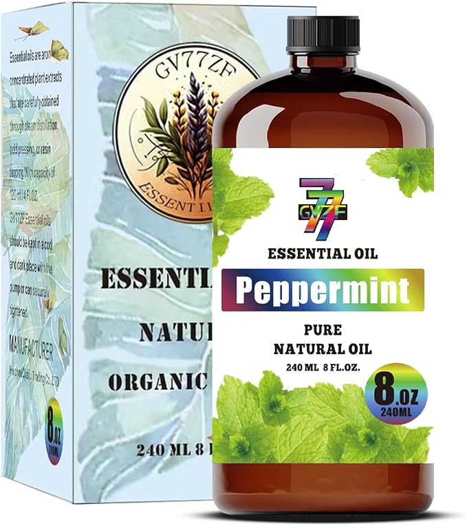 Peppermint Essential Oil, Peppermint Oils, for Diffuser, DIY Candles, Soap, Humidifier, Cleaning, Office, Gift, Essential Oil, GV77ZF Peppermint Fragrance Oil - 8 fl oz (240 ml)