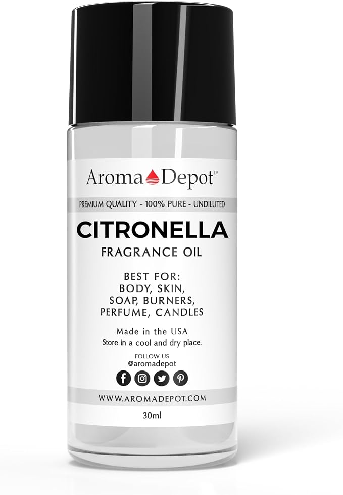 Citronella 30ml. Fragrance Oil I Perfume I Skin Oil I Scented Oil. DIY Projects Such as Candles, Bath Bombs, Body Butters, Creams & Lotions. Few Drops in The Diffuser, Burners, or Warmers.