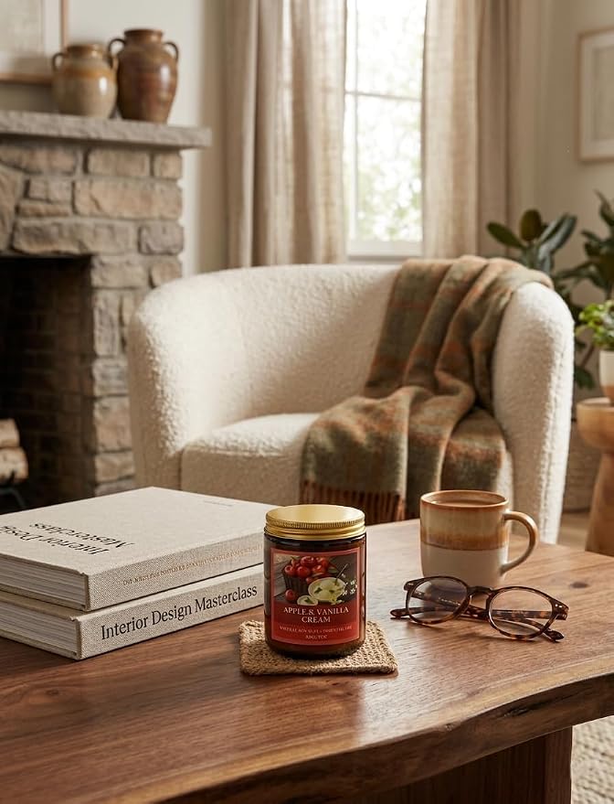 Soy Candles for Home Scented, 4-Pack Gift Set | Amber Sandalwood and Apple Vanilla, 50 Hour Long Burn, Cotton Wick, Aromatherapy, Gifts for Women Mom Birthday Christmas
