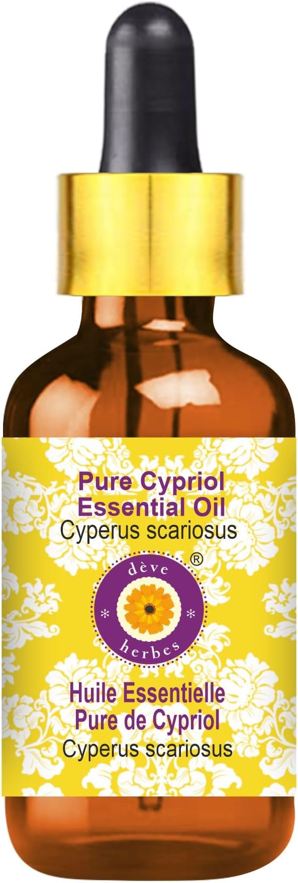 Deve Herbes Pure Cypriol Essential Oil (Cyperus scariosus) Steam Distilled with Glass Dropper 100ml (3.38 oz)