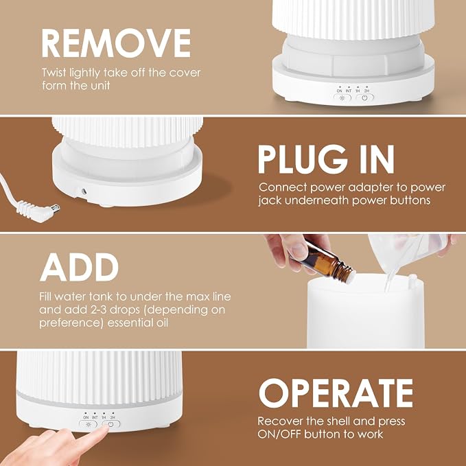 SALKING Essential Oil Diffuser, 100ml Aromatherapy Diffusers with Adjustable Mist Mode Timer Setting, Ultrasonic Diffusers for Essential Oils, 8 LED Colors, for Office Home (White)