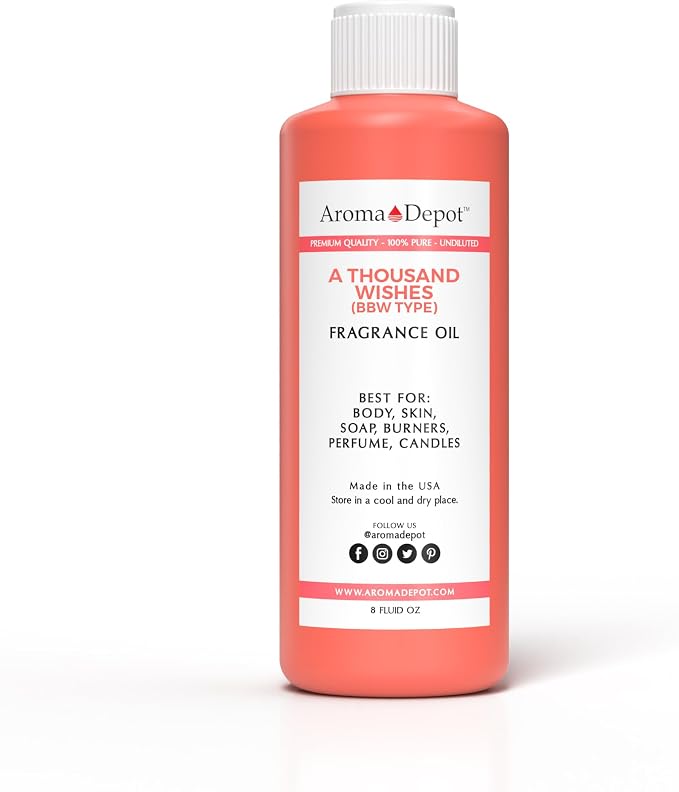 A Thousand Wishes 8 oz Fragrance Oil I Perfume I Skin Oil I Scented Oil. DIY Projects Such as Candles, Bath Bombs, Body Butters, Creams & Lotions. Few Drops in The Diffuser, Burners, or Warmers.