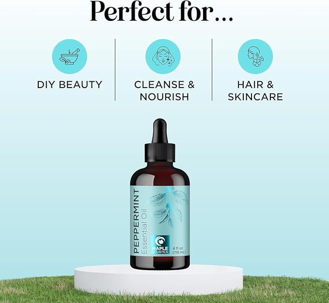 Peppermint Essential Oil for Diffuser Aromatherapy - 100% Pure Peppermint Oil for Hair Skin and Nails Plus Undiluted Refreshing Aromatherapy Essential Oil for Diffusers Baths and Topical Uses 4oz
