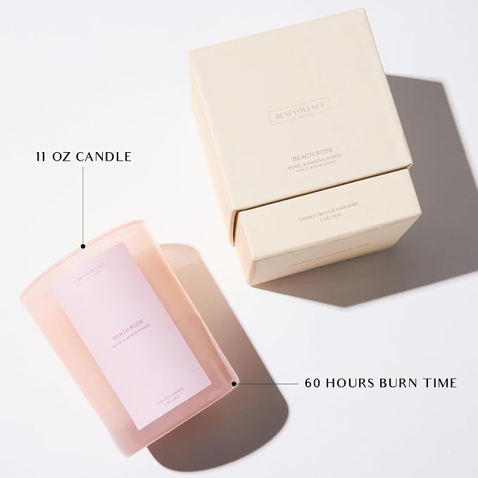 Benevolence LA Beach Rose Gift Box | Candle, Room Spray & Reed Diffuser | Rose & Sandalwood | Elegant Home Fragrance | Ready for Gifting | Gift Set for Women