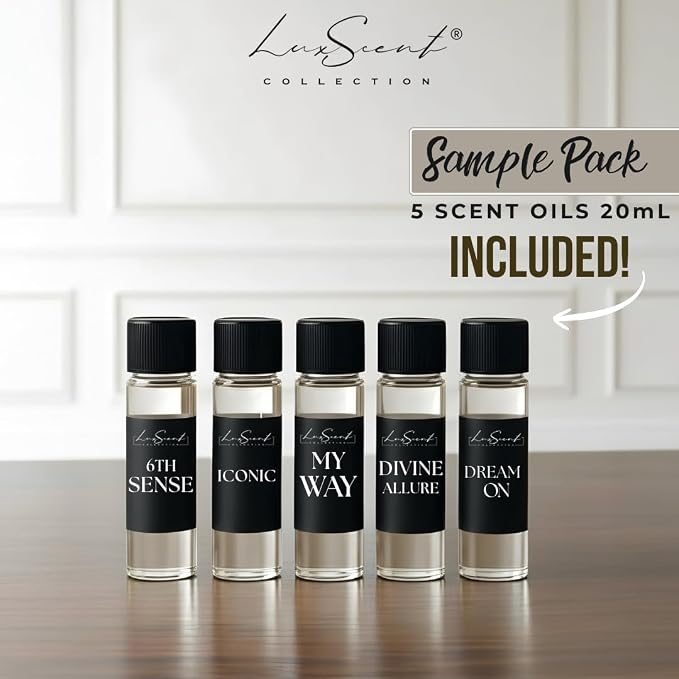 Wireless Aroma Diffuser Scent Oil - Home Luxury Portable Scent Diffuser - Remote Control Waterless Diffuser - 1000 sq. ft Coverage - Essential Oil 20ml Sample Pack Included - Aromatherapy (Black)
