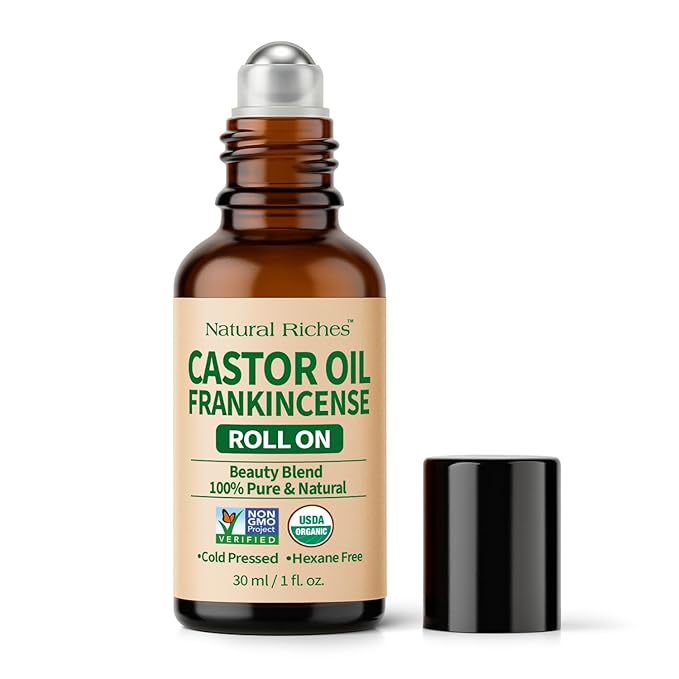 Natural Riches Organic Castor Oil and Frankincense Eye Roller 30 ml - Lightweight Roll On for Under Eye Puffiness, Face, Wrinkles, Fine Lines - Cold Pressed and Hexane Free.