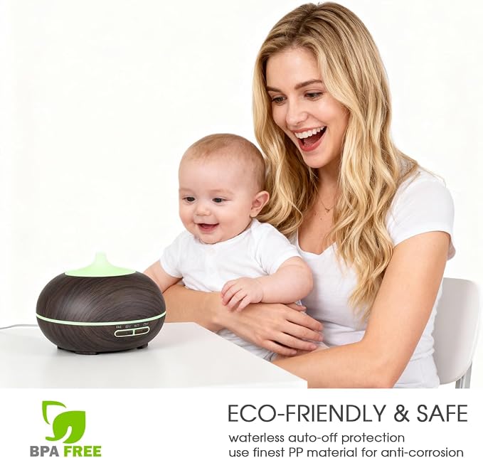 550ml Large Capacity Essential Oil Diffuser with 6 Essential Oil Set, Aromatherapy Ultrasonic Air Humidifier with Timer Setting, 7 Color LED Night Light and Waterless Auto-Off Functions for Home, Spa