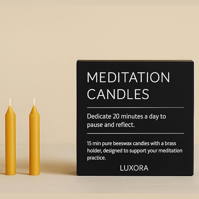 Australian Made 20 Minute Pure Beeswax Mini Meditation Candles, Non Toxic Beeswax Meditation Candle Set with Brass Holder for Intention Setting, Stress Relief, and Daily Meditaiton Mindful Moments