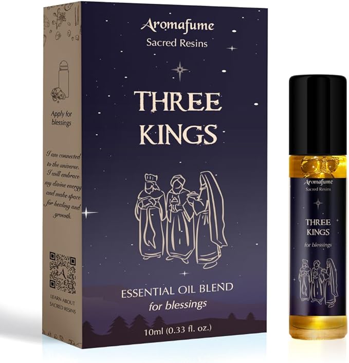 Three Kings Resin Essential Oil Roll-On | 1 x 10ml / 0.33 fl oz by Aromafume| Ideal for Spirituality & Rituals | Made with Pure Boswellia, Serrta & Natural extracts | Non-Alcoholic, Non-Toxic & Vegan