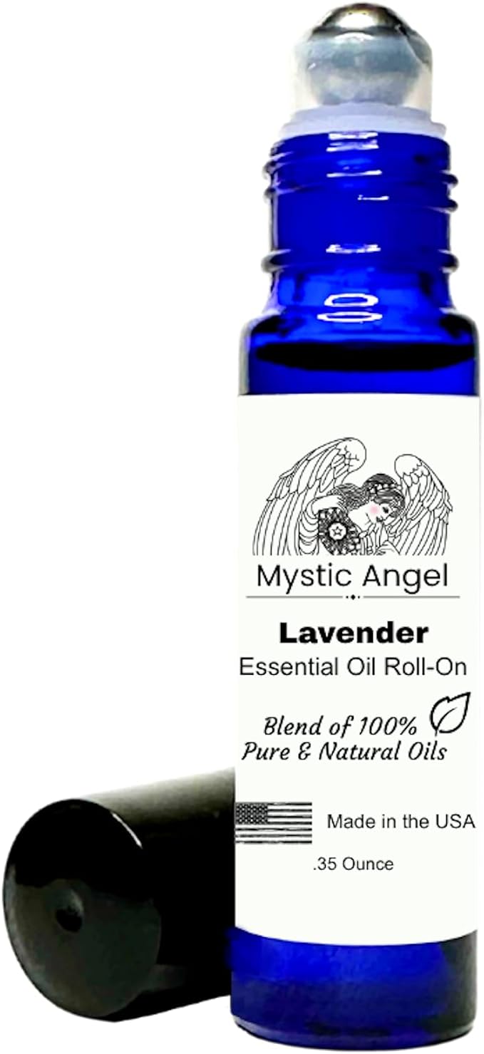 Mystic Angel Lavender Essential Oil Roll-On - Therapeutic Blend of Pure Lavender Essential Oil in Apricot Kernel Oil, Safe for All Skin Types, Made in the USA, .35 Oz.