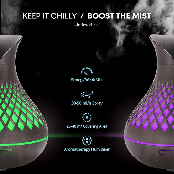 Smart WIFI Essential Oil Diffuser, 500ml Aromatherapy Diffuser Humidifier for Large Room, Works with Phone App & Alexa Google Home Voice Control, 7 LED, Create Schedules and 4 Timer, Auto Shut-Off,Dar